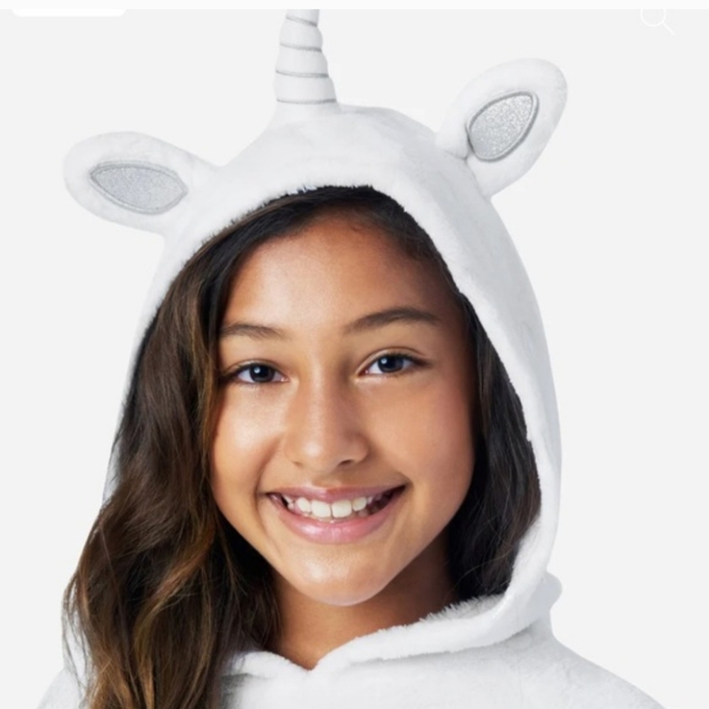 Girls Justice White Unicorn Hooded Pajama Set - Long Sleeve and Pants XXL